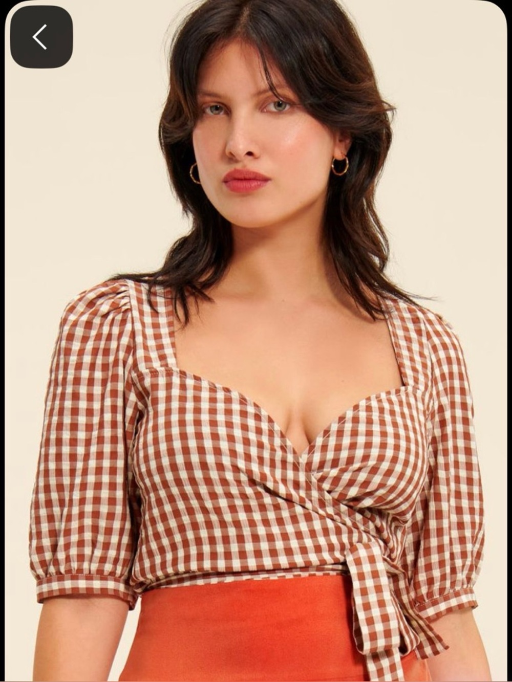Edda Gingham Wrap Crop Top in Brown